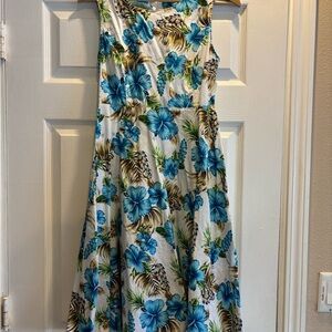 Floral Sleeveless Dress - Blue and Brown